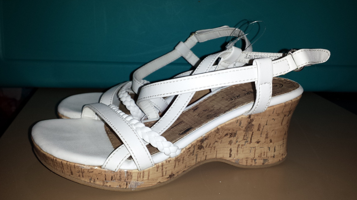 Cherokee White Sandals Cork Heel size 2